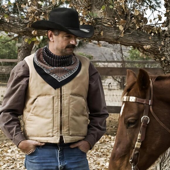 ⚡Men A-Black Necktie 27.5 Inches Cowboy Scarves Pocket Square Silk Bandanas - Picture 2 of 8